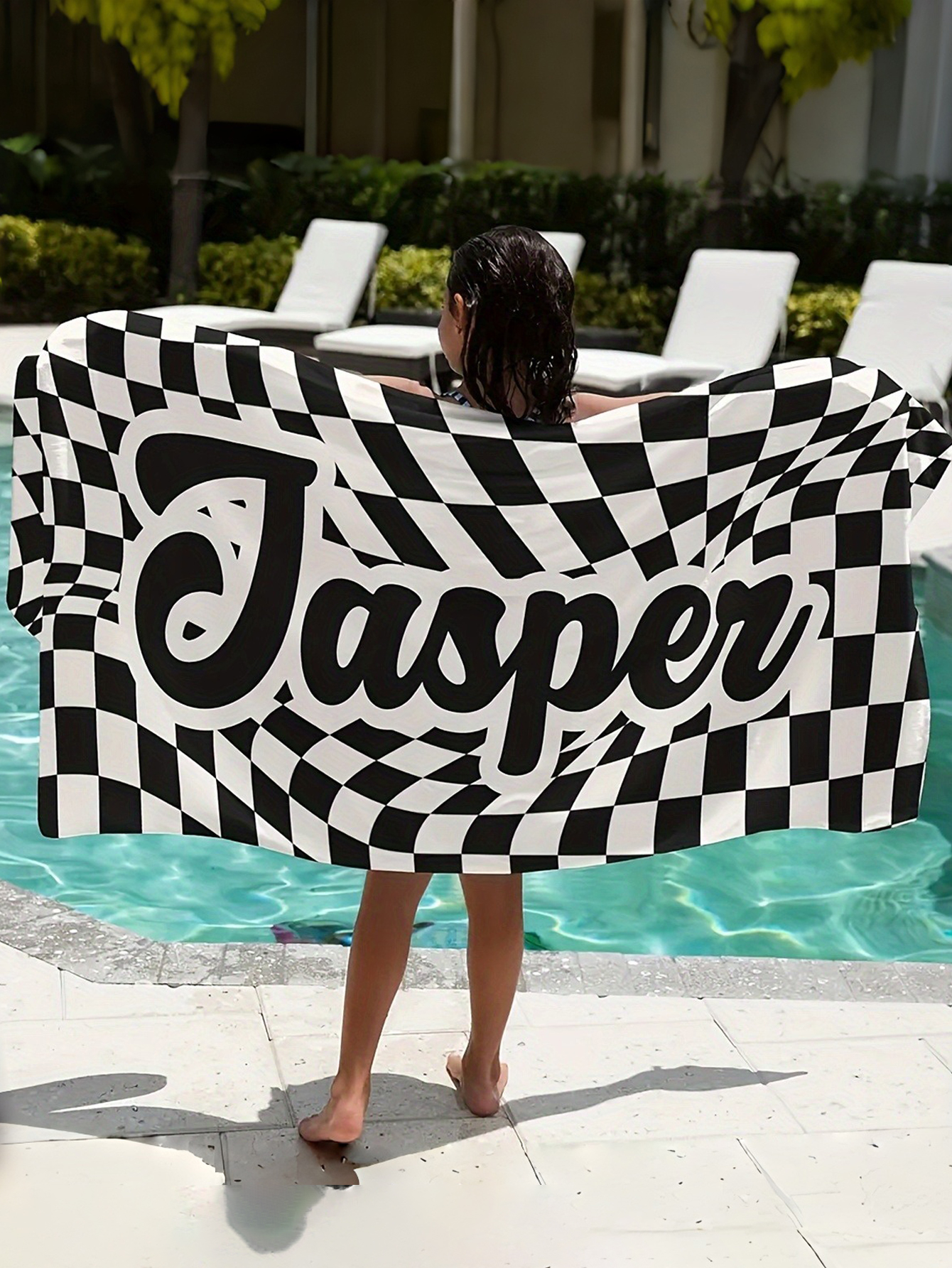 Checkered Text Personalized Beach Towel
